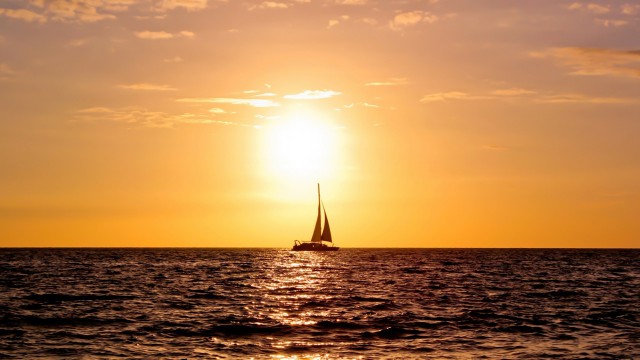 Landscape sea yacht sunset